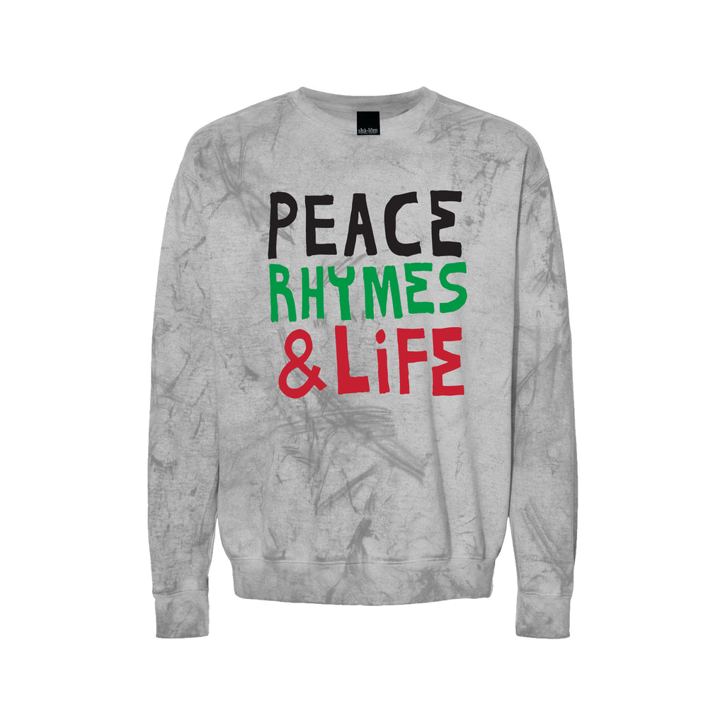 Celebrate the legacy of one of hip-hop's most influential groups with our exclusive "Peace Rhymes &amp; Life" crew. Inspired by A Tribe Called Quest's iconic album "Beats Rhymes &amp; Life," this design flips the script, blending the spirit of unity, lyrical mastery, and the essence of life. The bold graphic features the words "Peace Rhymes &amp; Life" in a style that pays homage to the group's classic aesthetic, making it a must-have for true fans. Crafted from soft, high-quality cotton, this crew is not j