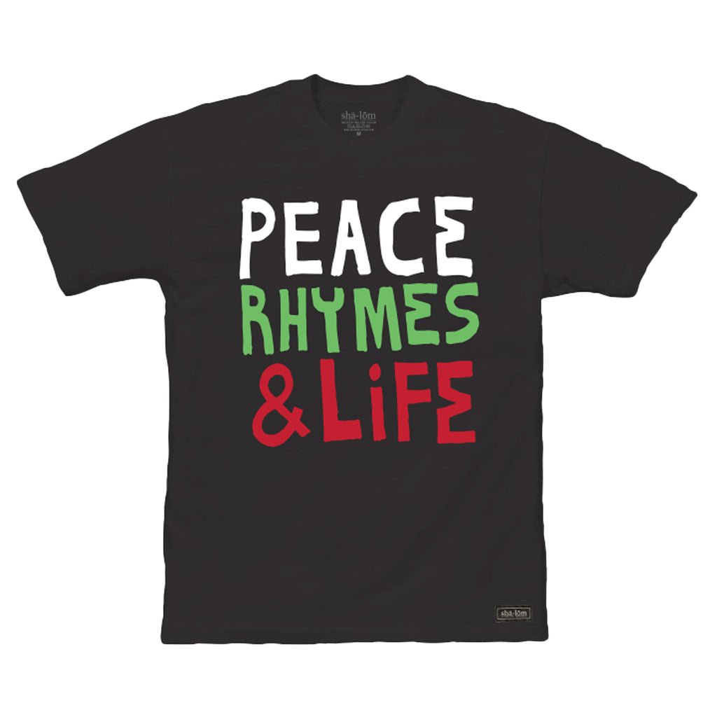 Celebrate the legacy of one of hip-hop's most influential groups with our exclusive "Peace Rhymes &amp; Life" t-shirt. Inspired by A Tribe Called Quest's iconic album "Beats Rhymes &amp; Life," this design flips the script, blending the spirit of unity, lyrical mastery, and the essence of life. The bold graphic features the words "Peace Rhymes &amp; Life" in a style that pays homage to the group's classic aesthetic, making it a must-have for true fans. 