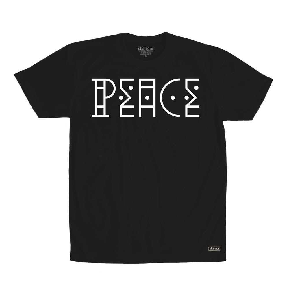 100% cotton standard weight crew neck t-shirt with Peace Natives Font screen print. Hand screen printed in Santa Cruz CA with eco friendly water base inks. Custom shalom definition neck tag and shalom definition woven label sewn on the bottom left corner. Wear this garment in peace. Shalom Peace Every-We