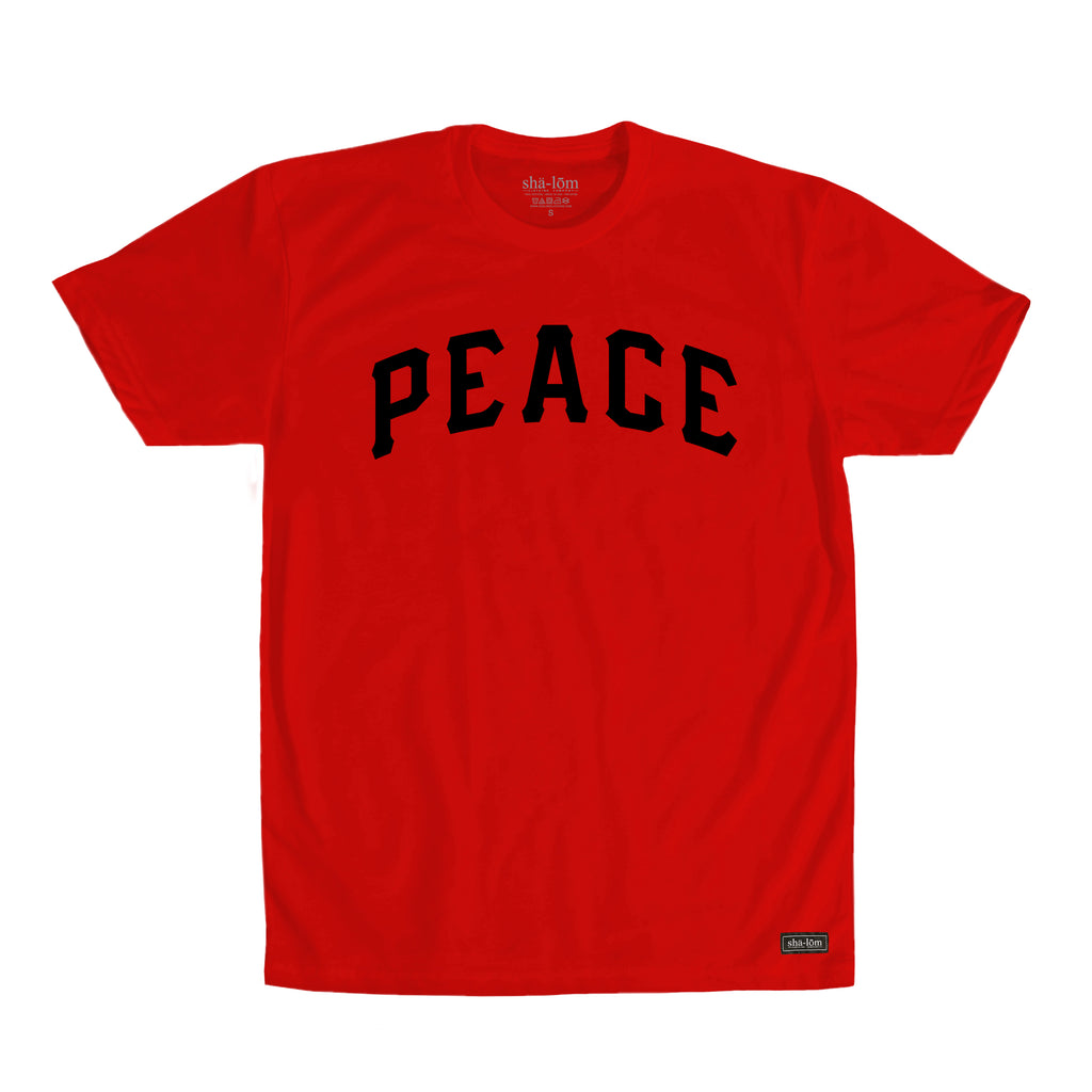 Peace in a classic sports look. We need peace more then ever. We're tired of all of the violence that's happening around our planet. It's time to take a stand with this tee and make PEACE. Wear it proud as we continue to make a peaceful difference. 100% Cotton Tee with print on the front. 