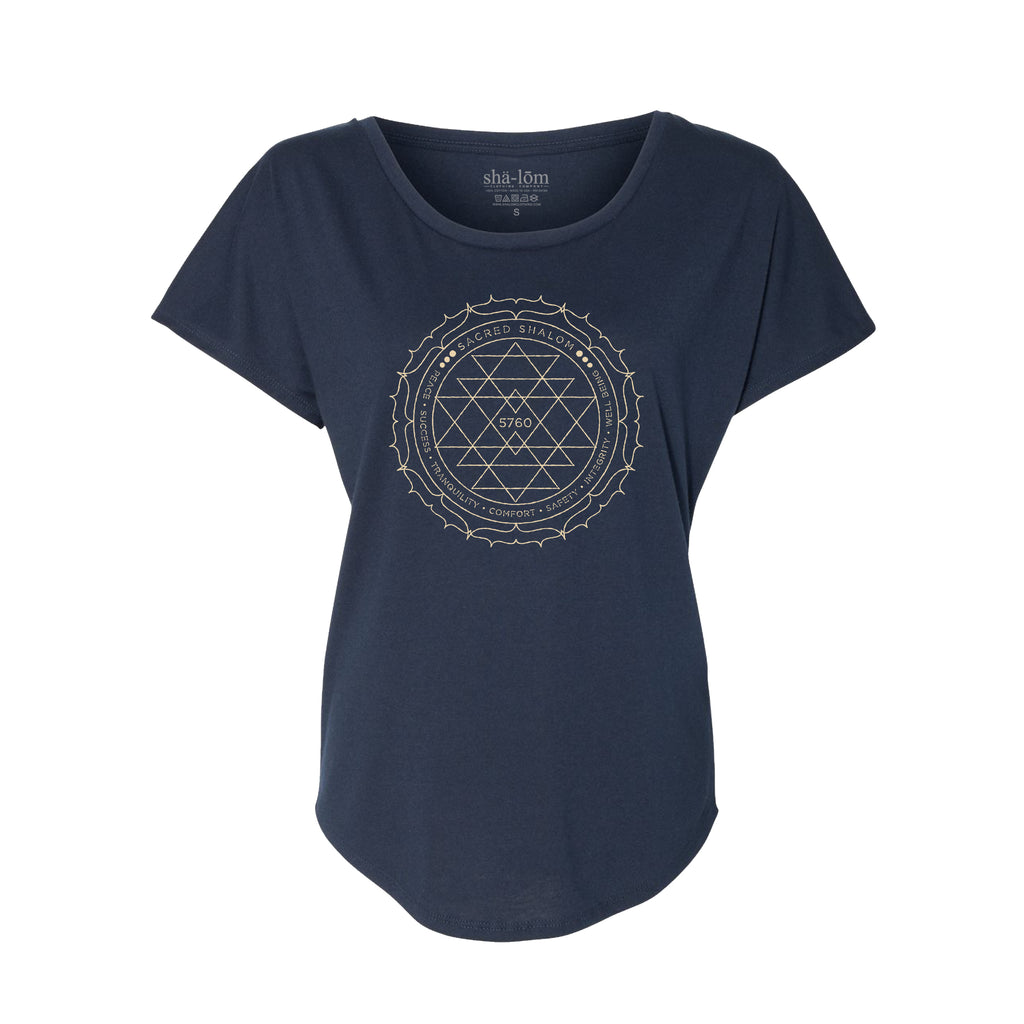 100% Ringspun Cotton Dolman Tee with our Sacred design printed with discharge ink. This ink is super soft and you will not feel it after it's washed. Wear this garment in peace.  100% Cotton Navy Super Soft Breathable Soft ink Loose fit